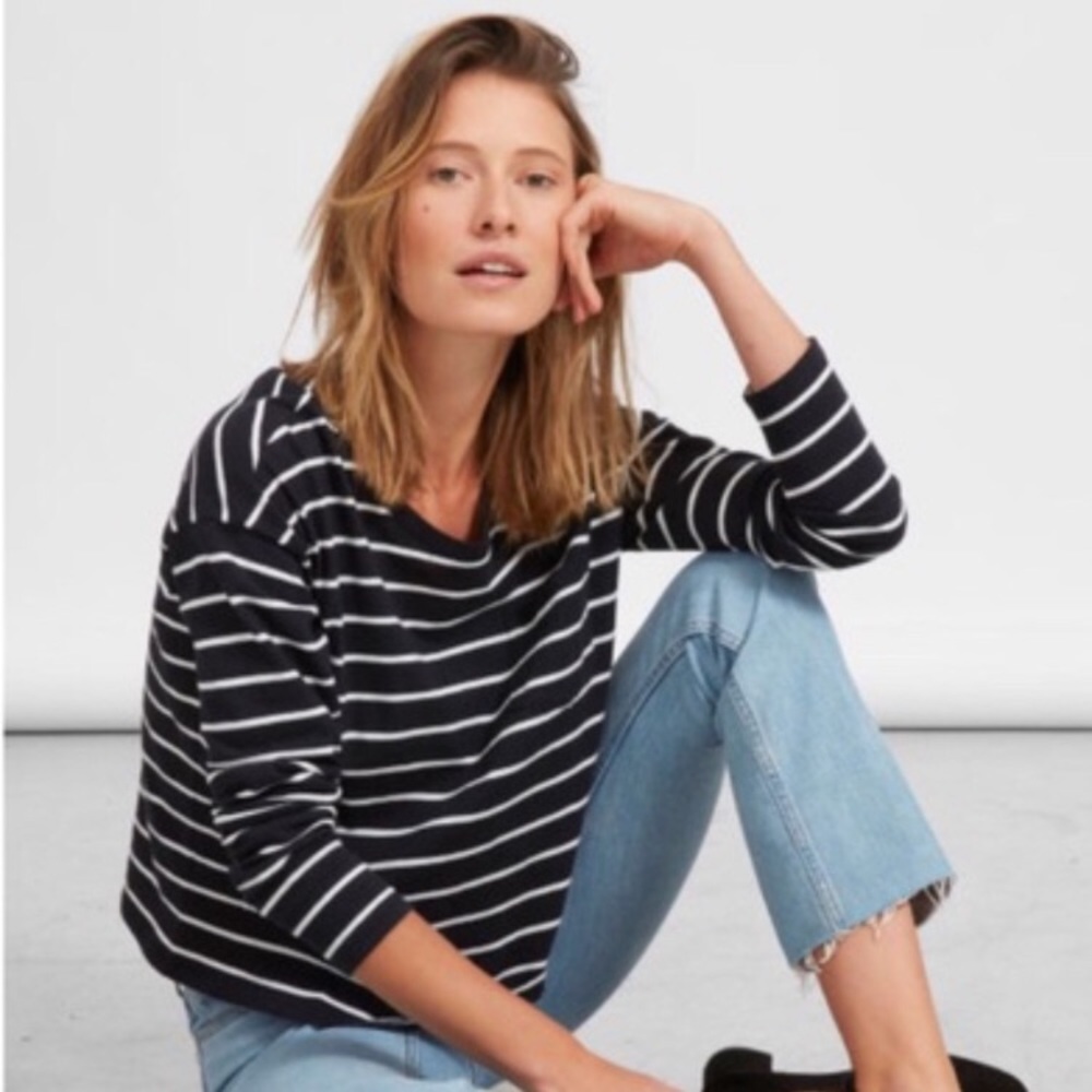 Everlane long sleeve box cut striped pocket tee